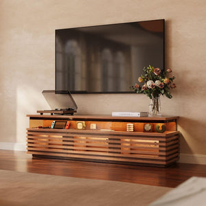 Mid-Century Modern TV Stand 71" with LED Lights & Ventilated Storage