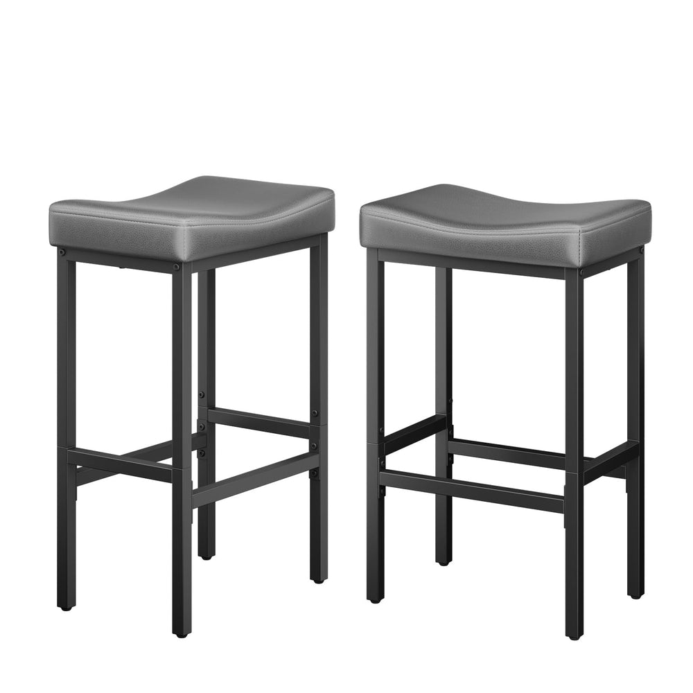 24" Counter Height Bar Stools – Faux Leather Saddle Seat, Metal Legs