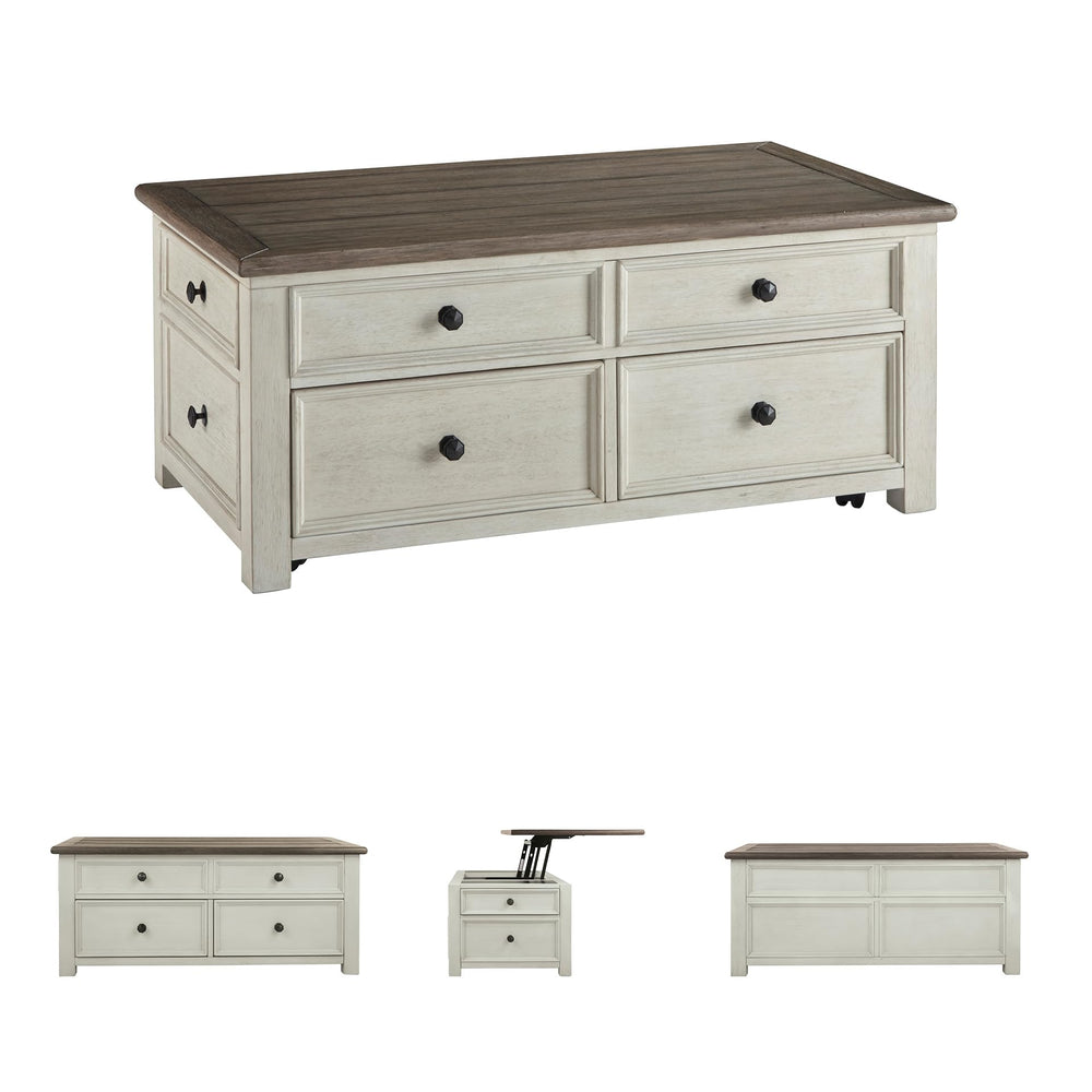 Lift-Top Coffee Table with Storage – Rustic Farmhouse Two-Tone