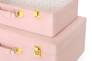 Velvet Storage Trunks Set of 2 with Wood Frame & Gold Hardware