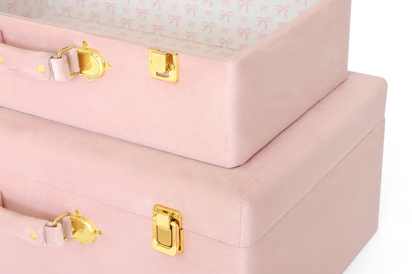 Velvet Storage Trunks Set of 2 with Wood Frame & Gold Hardware