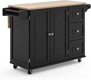 Rolling Kitchen Island Cart with Drop-Leaf Breakfast Bar