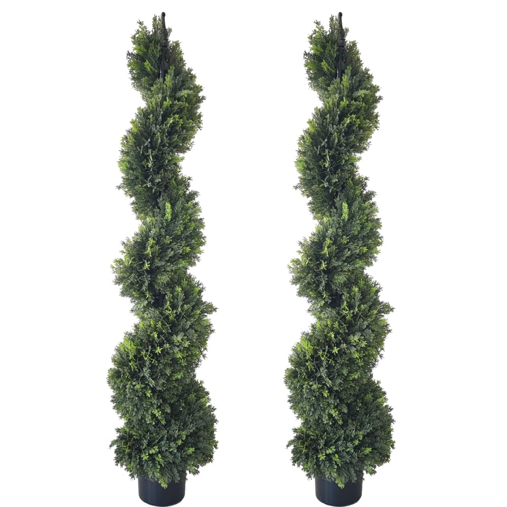 Artificial Spiral Boxwood Topiary Tree Set of 2