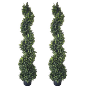 Artificial Spiral Boxwood Topiary Tree Set of 2