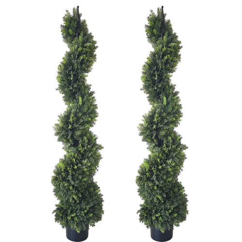 Artificial Spiral Boxwood Topiary Tree Set of 2