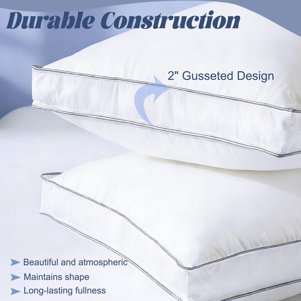 Goose Feather Down Bed Pillows – Pack of 2
