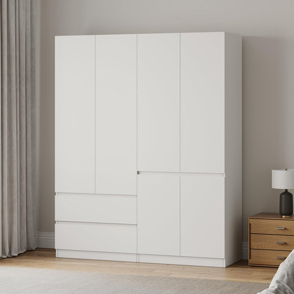 4-Door Armoire Wardrobe with Drawers & Hanging Rod
