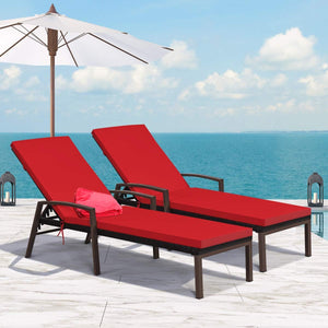 PE Rattan Chaise Lounge Chair Set of 2 with Adjustable Backrest & Cushions