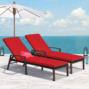 PE Rattan Chaise Lounge Chair Set of 2 with Adjustable Backrest & Cushions
