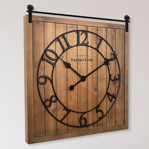 Farmhouse Barn Door Wall Clock – Shiplap Style, Silent, 3D Arabic Numerals, 23"H x 21"W