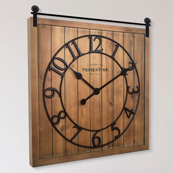 Farmhouse Barn Door Wall Clock – Shiplap Style, Silent, 3D Arabic Numerals, 23"H x 21"W