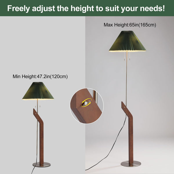 Mid-Century Modern Adjustable Floor Lamp with Pleated Shade
