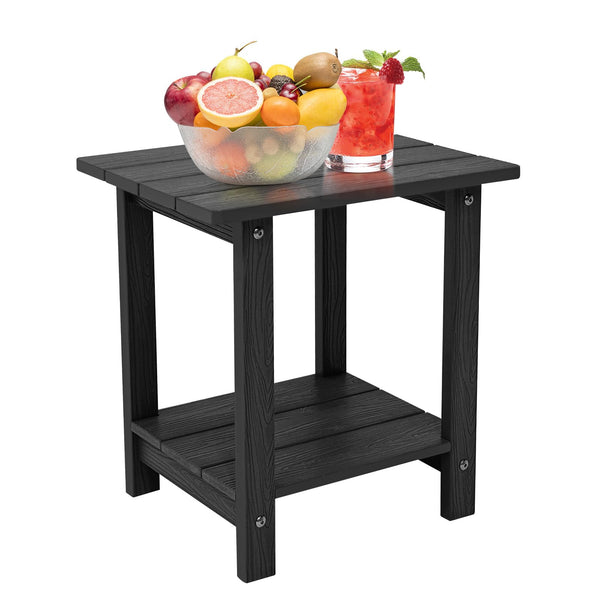 Melucivi Weather Resistant Outdoor Side Table, Double Small Adirondack Side Table for Adirondack Chair - Indoor Outdoor End Table, Patio Table for Pool, Deck and Porch (Black)