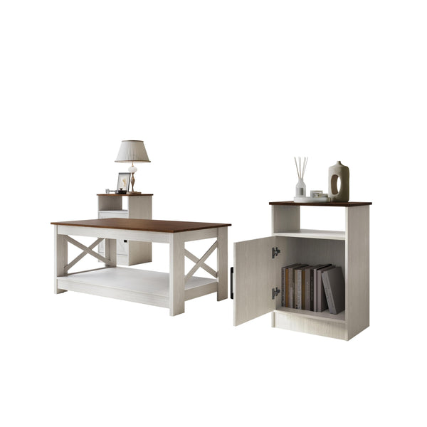 3-Piece Rustic Farmhouse Coffee Table Set with Storage