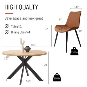 46.4" Round Dining Table Set for 4-6 – Steel Legs, Upholstered Chairs