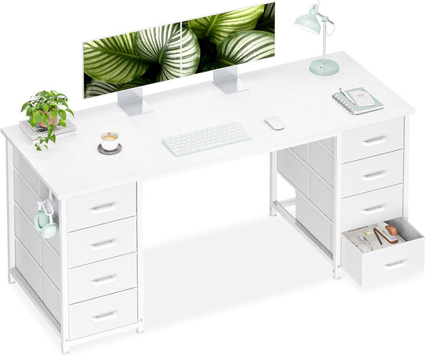 Computer Desk with 8 Fabric Drawers | Metal Frame | Home Office