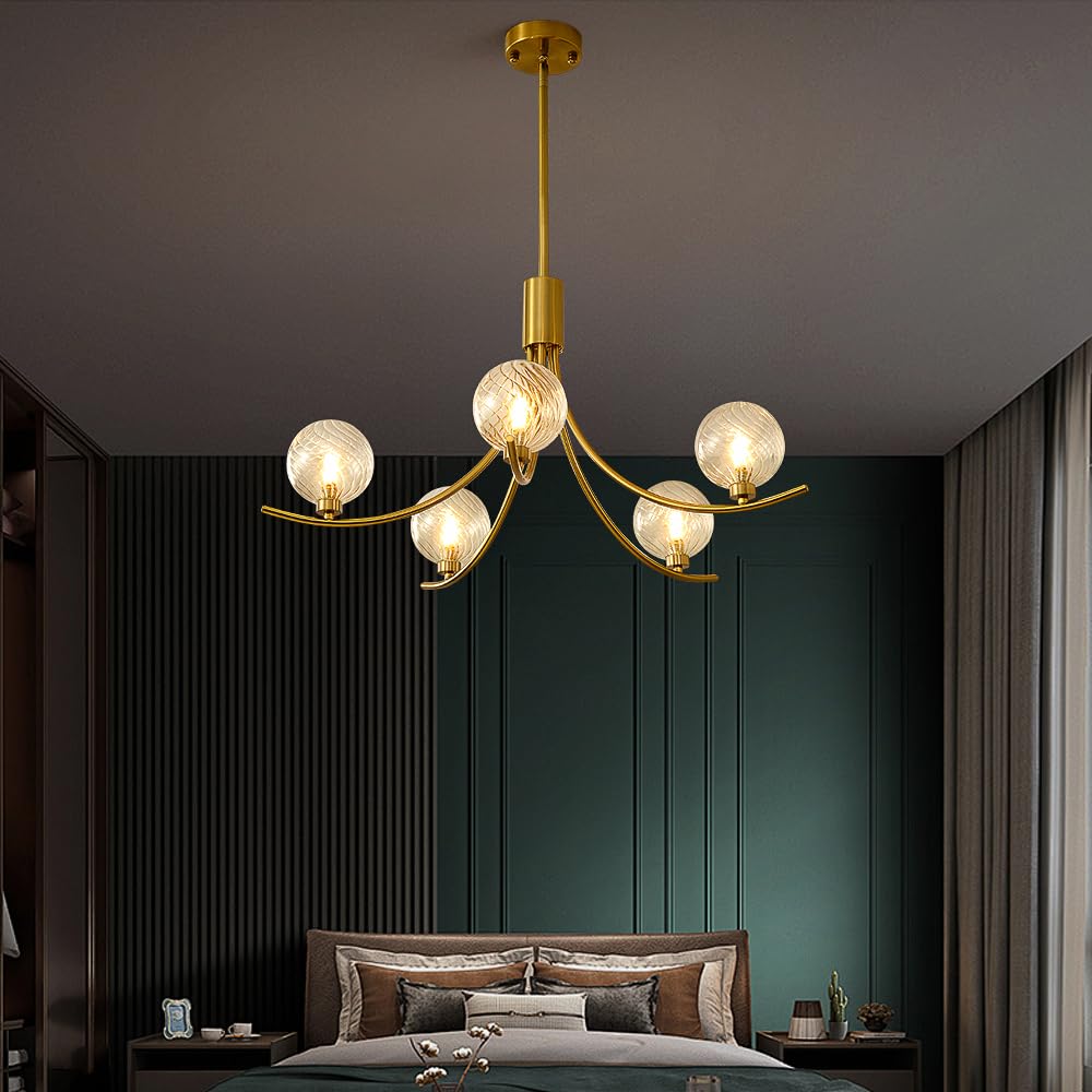 Modern Glass Globe Chandelier – Gold Multi-Light Ceiling Fixture