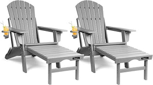 Adjustable Folding Adirondack Chair with Ottoman & Cup Holder