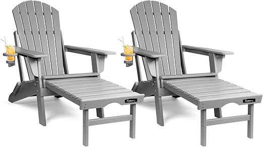 Adjustable Folding Adirondack Chair with Ottoman & Cup Holder