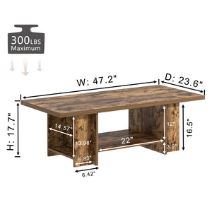 Rustic 2-Tier Coffee Table with Storage Shelves