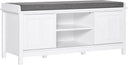 Entryway Shoe Storage Bench with Sliding Doors & Padded Seat