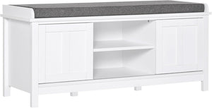 Entryway Shoe Storage Bench with Sliding Doors & Padded Seat