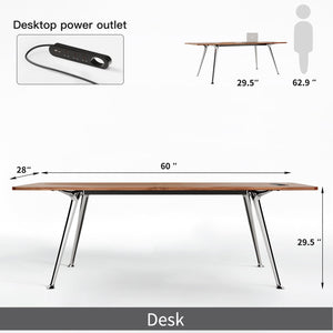 60-Inch Executive Desk with Built-In Power Outlet & Chrome Legs