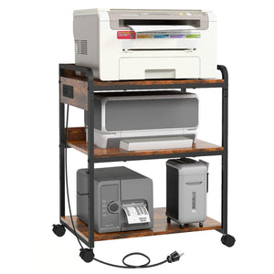 3-Tier Printer Stand with Wheels, Power Outlet & USB Port