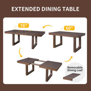 7-Piece Extendable Farmhouse Dining Table Set with 6 Upholstered Chairs