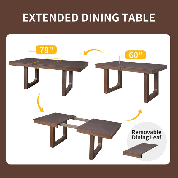 7-Piece Extendable Farmhouse Dining Table Set with 6 Upholstered Chairs