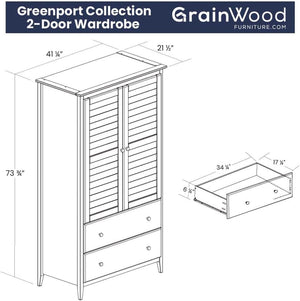Solid Wood 2-Door Wardrobe with Drawers