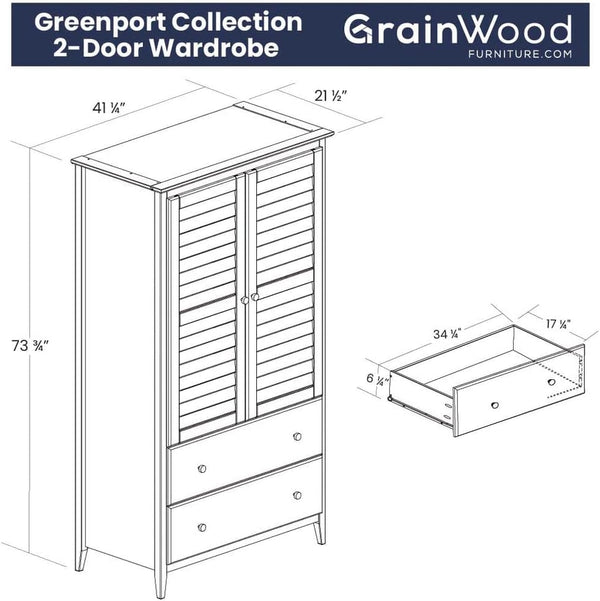 Solid Wood 2-Door Wardrobe with Drawers