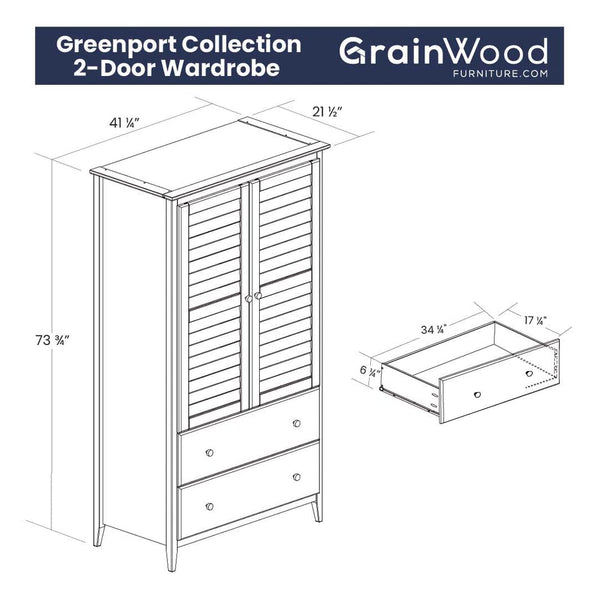 Solid Wood 2-Door Wardrobe with Drawers