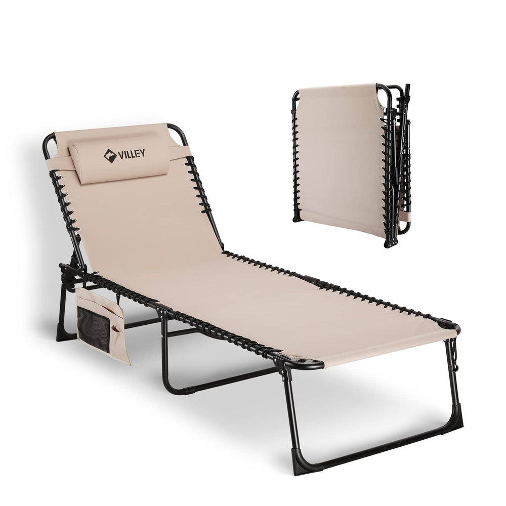 Oversized Folding Outdoor Chaise Lounge Chair with 5 Adjustable Positions