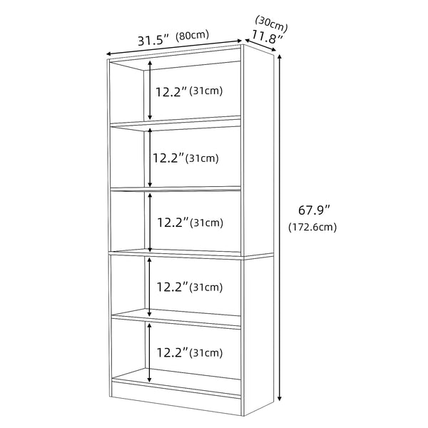 5-Shelf Freestanding Wooden Bookcase with Display Organizer