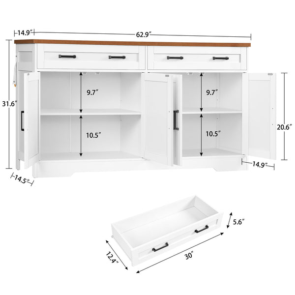 Buffet Cabinet with Storage — 4-Door Sideboard with Adjustable Shelves
