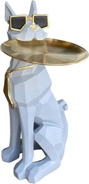 Dog Sculpture Side Table with Stainless Steel Tray