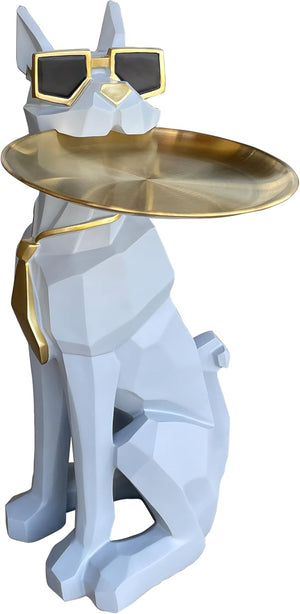 Dog Sculpture Side Table with Stainless Steel Tray