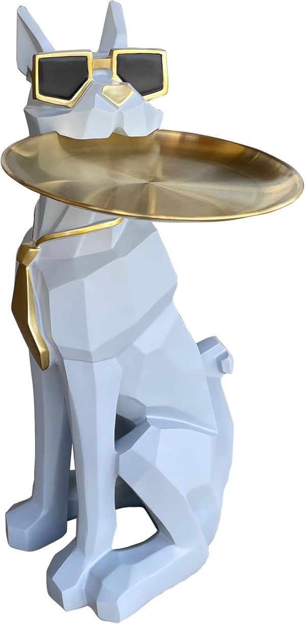 Dog Sculpture Side Table with Stainless Steel Tray
