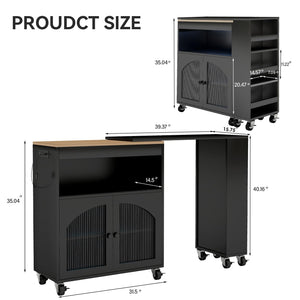 Rolling Kitchen Island with Power Outlet, LED Light & Glass Doors