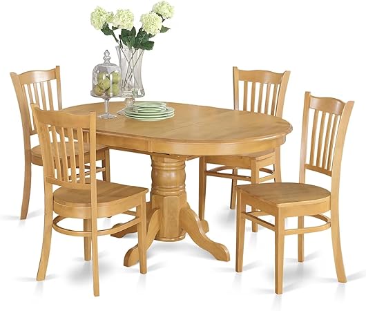 Oval Dining Table Set with Butterfly Leaf & Wood Chairs