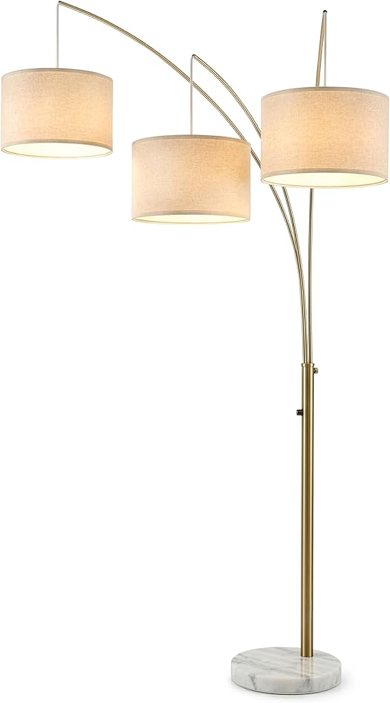 Arc Floor Lamp with 3 Fabric Shades & Marble Base