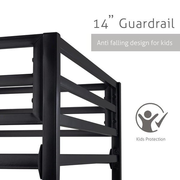 Twin Over Twin Metal Bunk Bed with Ladder & Guardrail