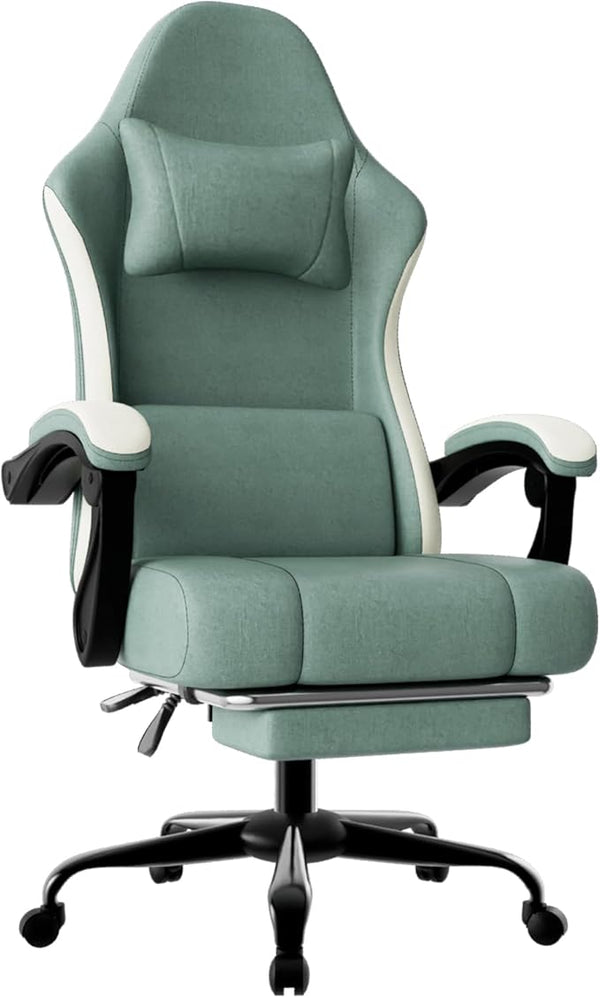 High Back Fabric Gaming Chair with Footrest & Lumbar Support