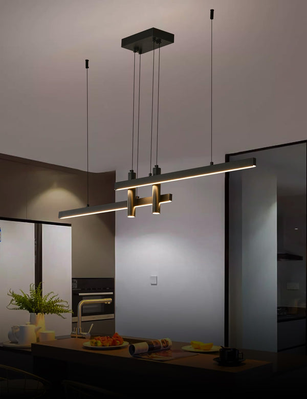 Modern Black Linear LED Pendant Light with Remote Control