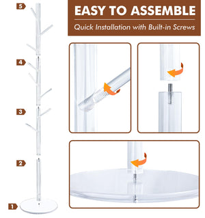 Acrylic Corner Coat Rack Stand with 8 Hooks – Adjustable Height Tree Shelf