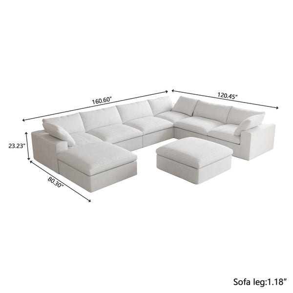 8-Seat Modular Sectional Sofa 160 Inch Cloud Comfort Down Filled Washable Cover