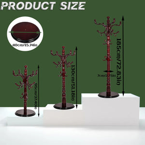 Wooden Coat Rack Stand with 14 Hooks, Adjustable Height