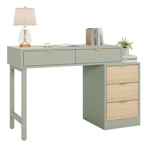 Computer Desk with 5 Drawers & Reversible Storage Cabinet