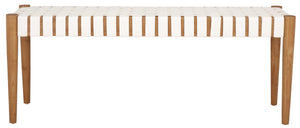 Woven Leather Accent Bench with Wood Frame